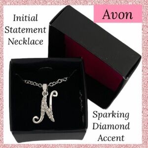 Avon Script N Initial Necklace Silver Diamond Crystal Accent Delicate Luxury
